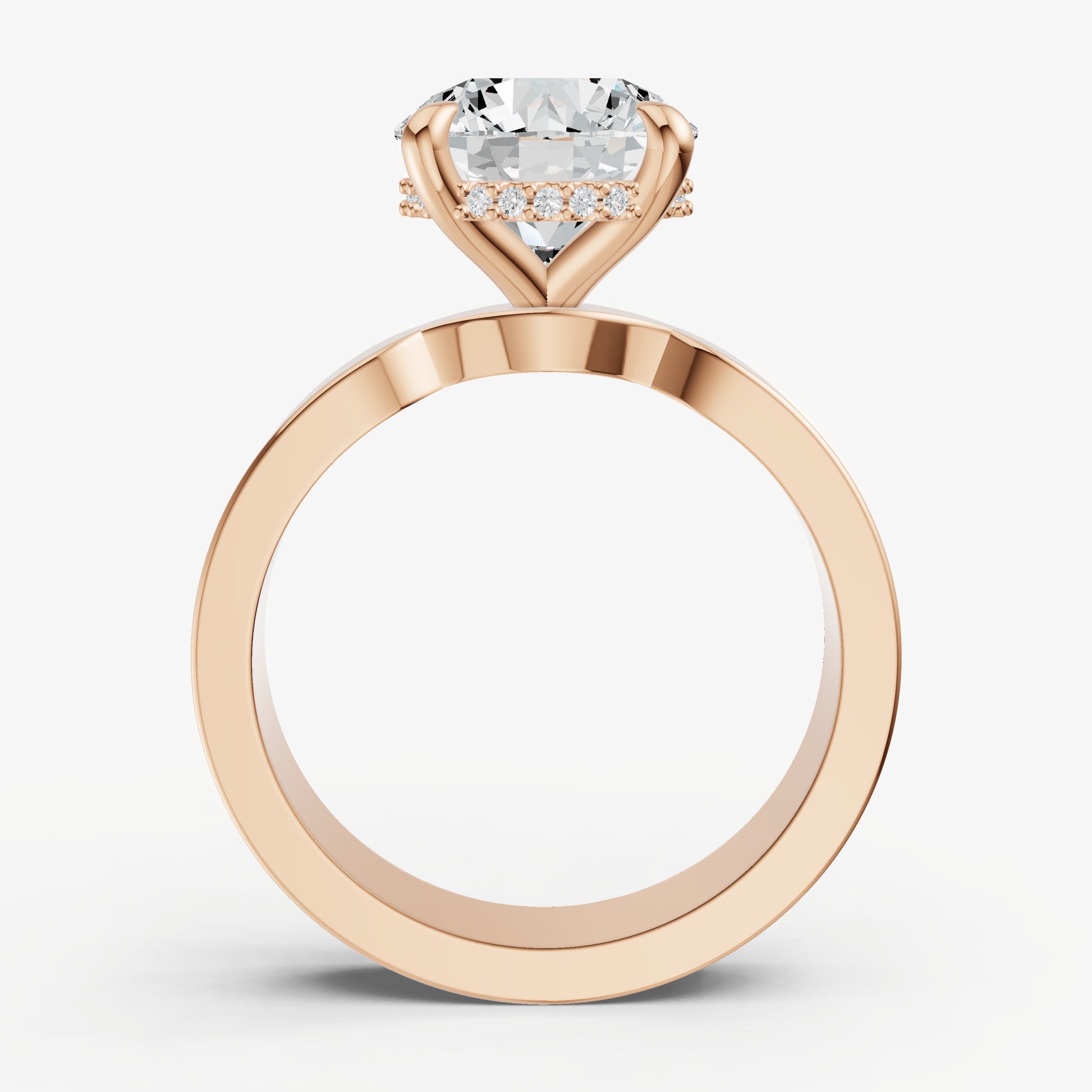 Round Flat Profile Solitaire Engagement Ring with Hidden Halo