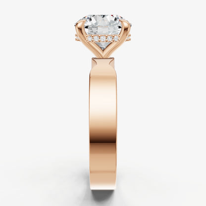 Round Flat Profile Solitaire Engagement Ring with Hidden Halo