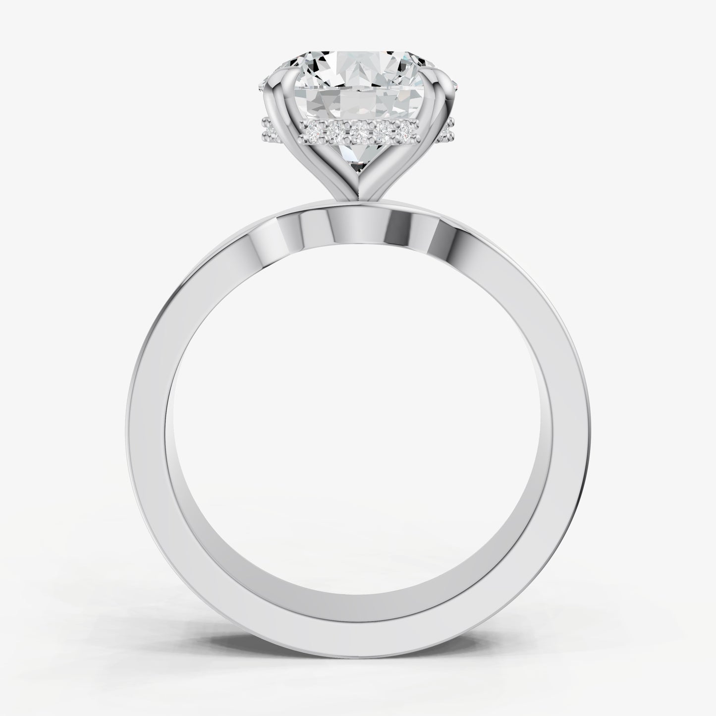 Round Flat Profile Solitaire Engagement Ring with Hidden Halo
