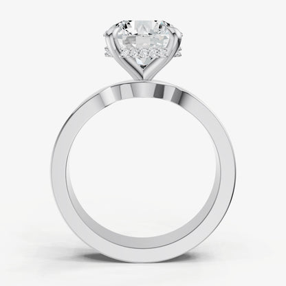 Round Flat Profile Solitaire Engagement Ring with Hidden Halo