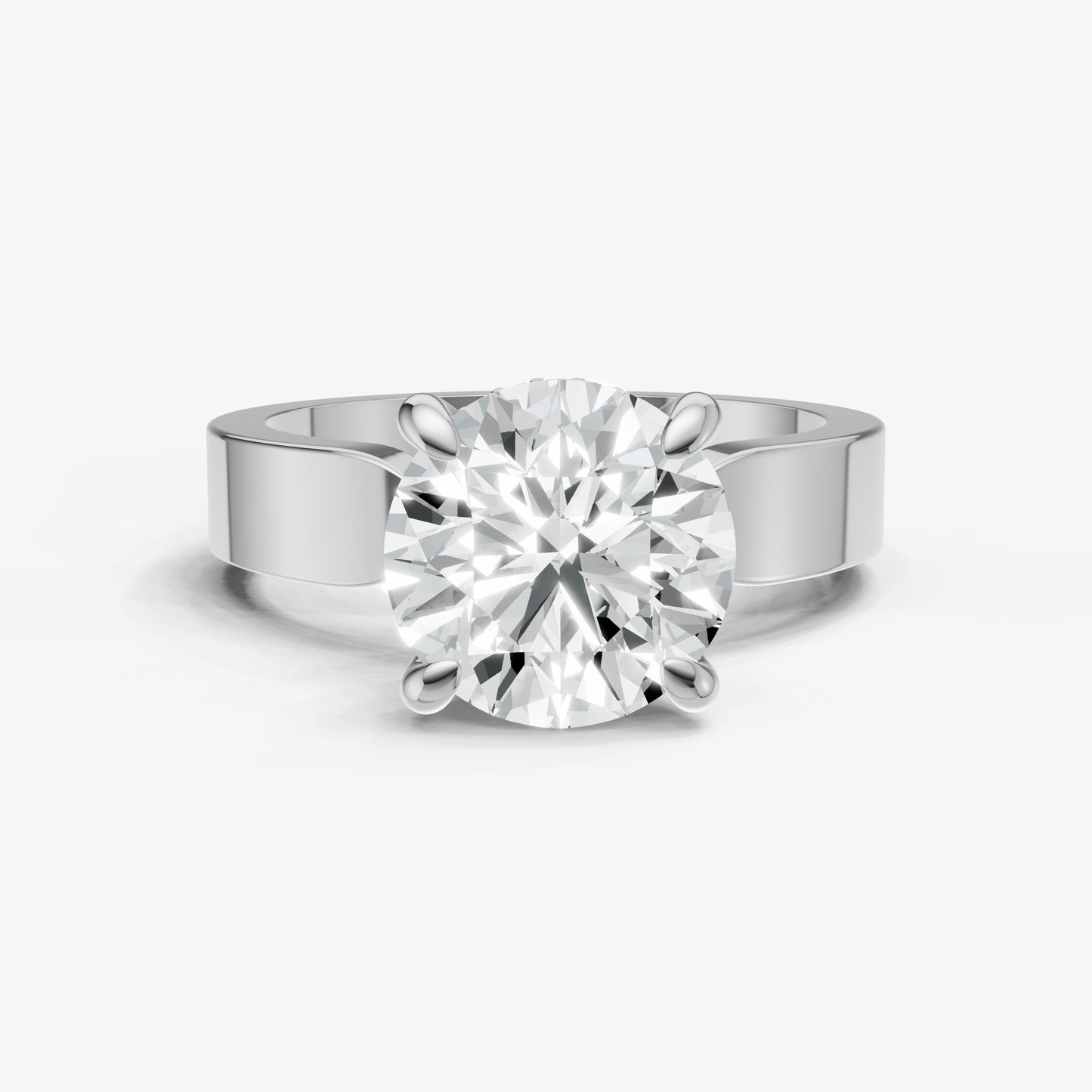 Round Flat Profile Solitaire Engagement Ring with Hidden Halo