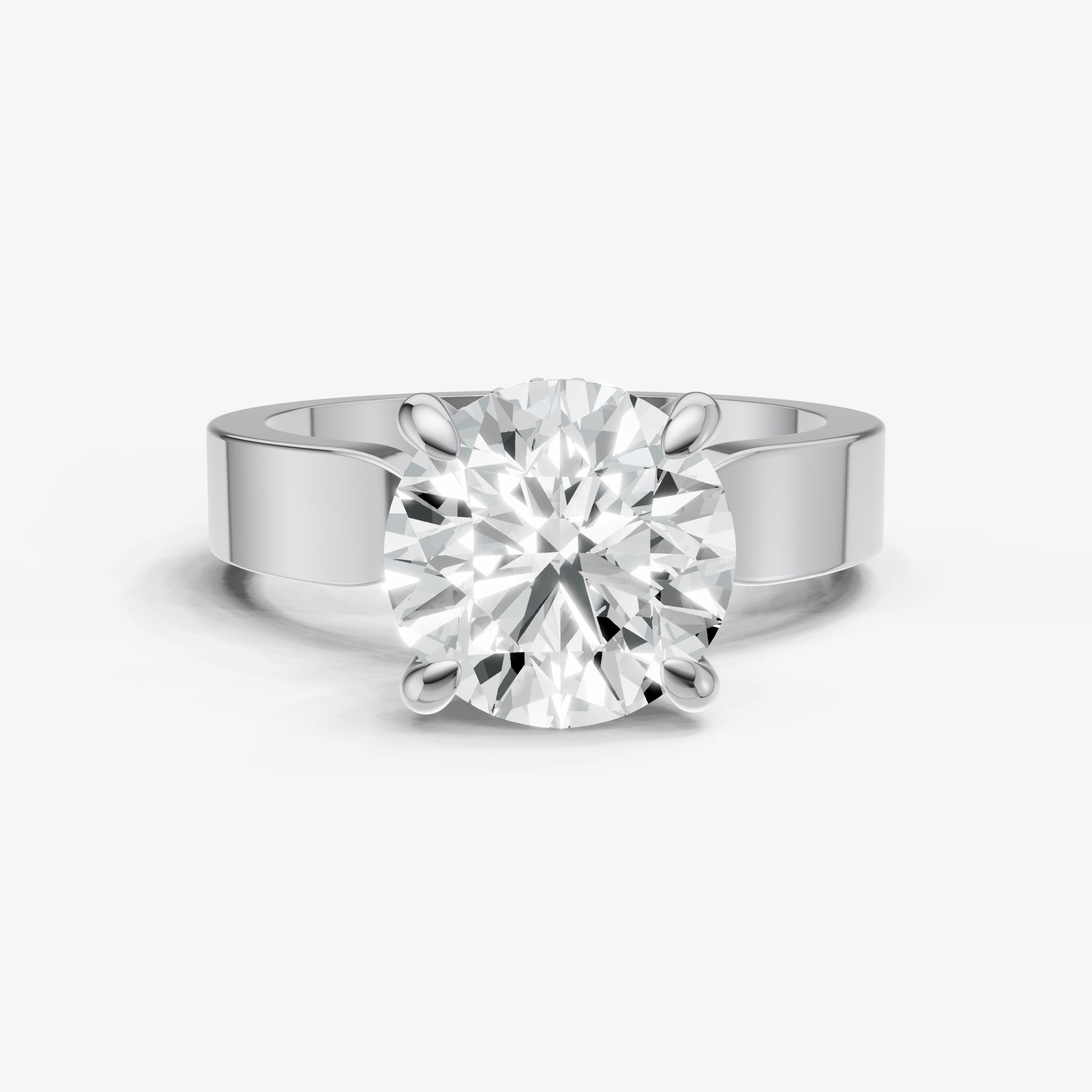 Round Flat Profile Solitaire Engagement Ring with Hidden Halo