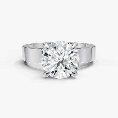 Round Flat Profile Solitaire Engagement Ring with Hidden Halo