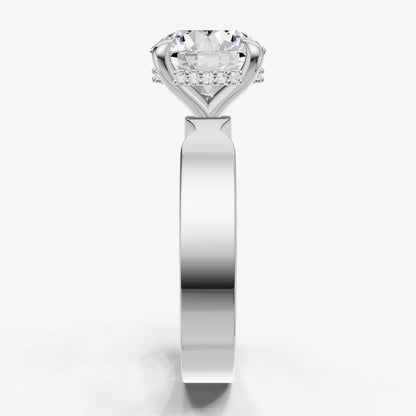 Round Flat Profile Solitaire Engagement Ring with Hidden Halo
