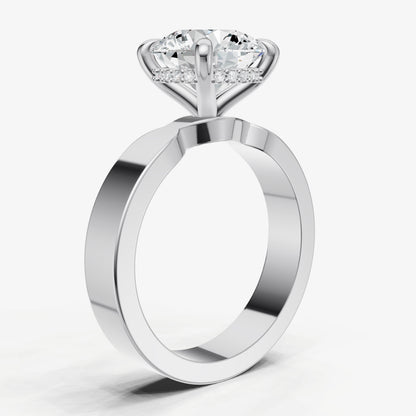 Round Flat Profile Solitaire Engagement Ring with Hidden Halo