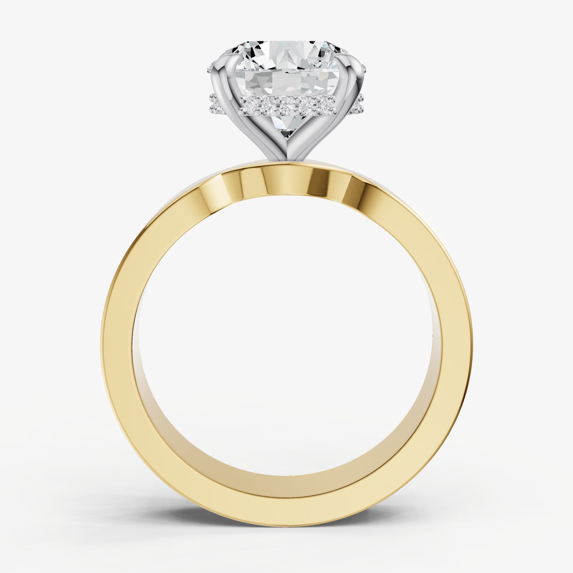 Round Flat Profile Solitaire Engagement Ring with Hidden Halo