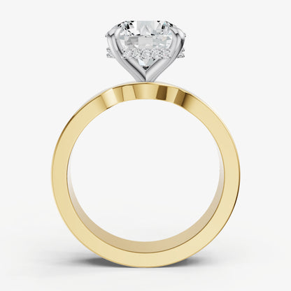 Round Flat Profile Solitaire Engagement Ring with Hidden Halo