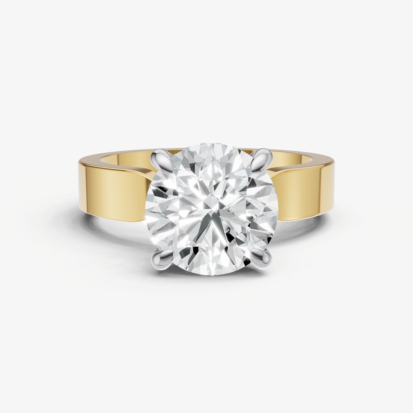Round Flat Profile Solitaire Engagement Ring with Hidden Halo