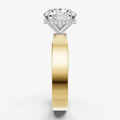 Round Flat Profile Solitaire Engagement Ring with Hidden Halo