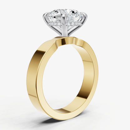 Round Flat Profile Solitaire Engagement Ring with Hidden Halo