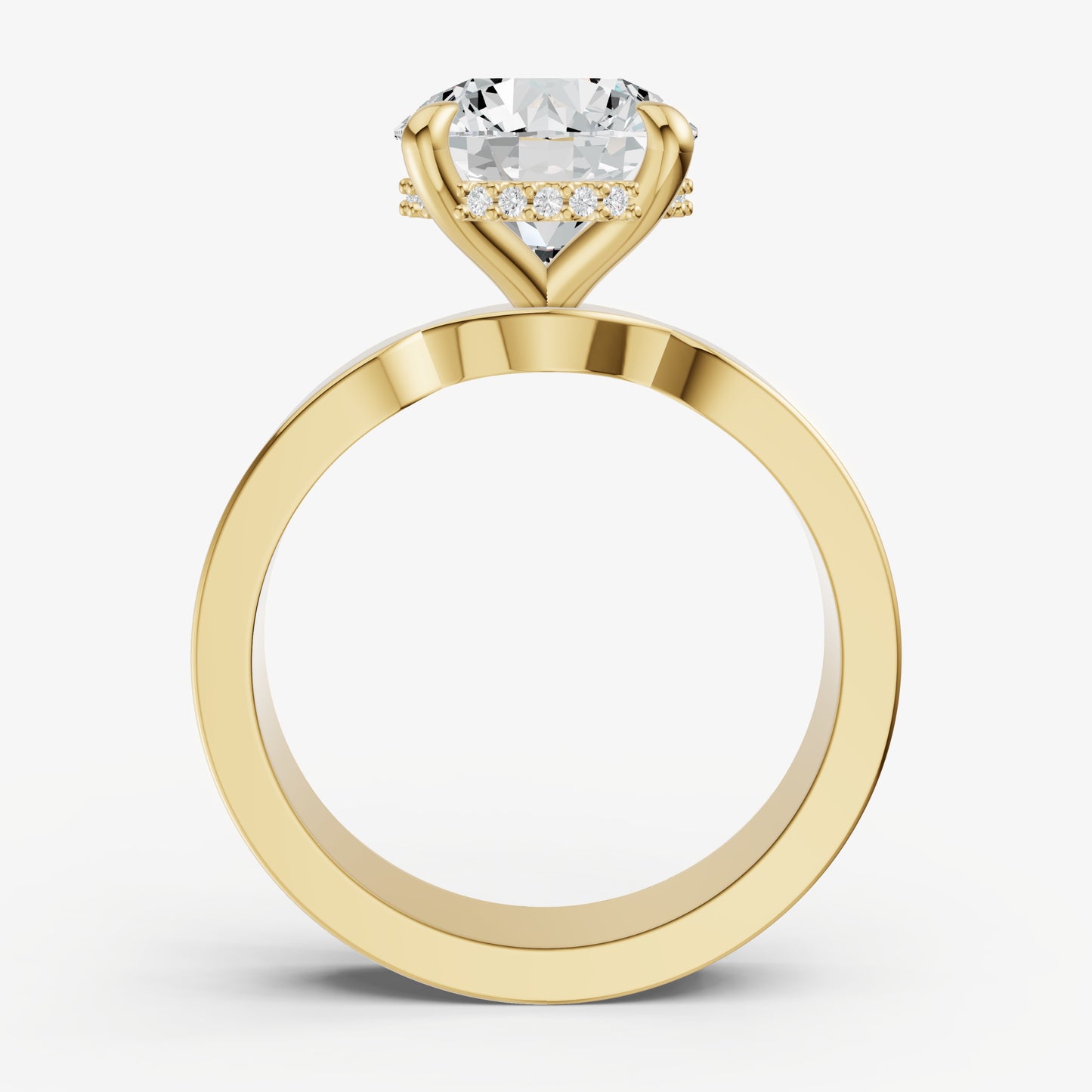Round Flat Profile Solitaire Engagement Ring with Hidden Halo