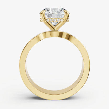 Round Flat Profile Solitaire Engagement Ring with Hidden Halo
