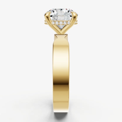 Round Flat Profile Solitaire Engagement Ring with Hidden Halo