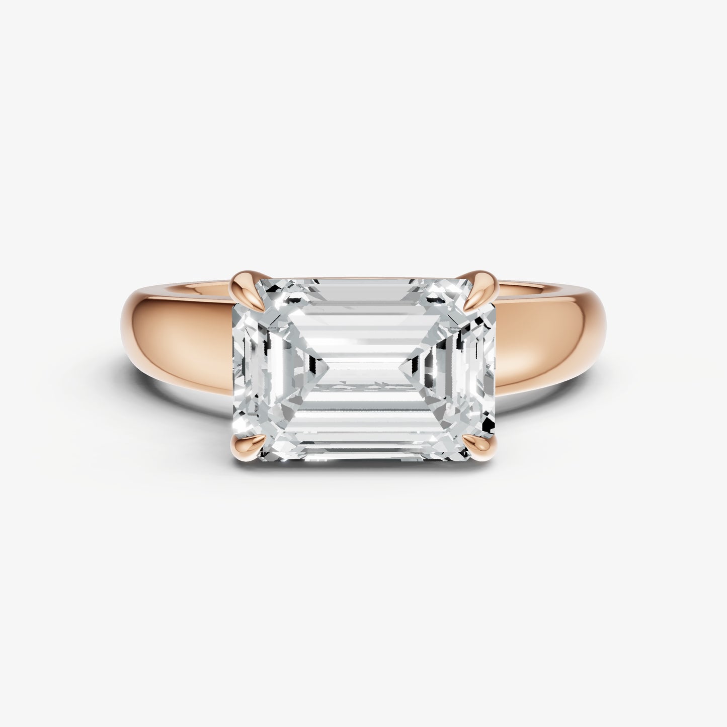Emerald East-West Oval Diamond Solitaire Engagement Ring