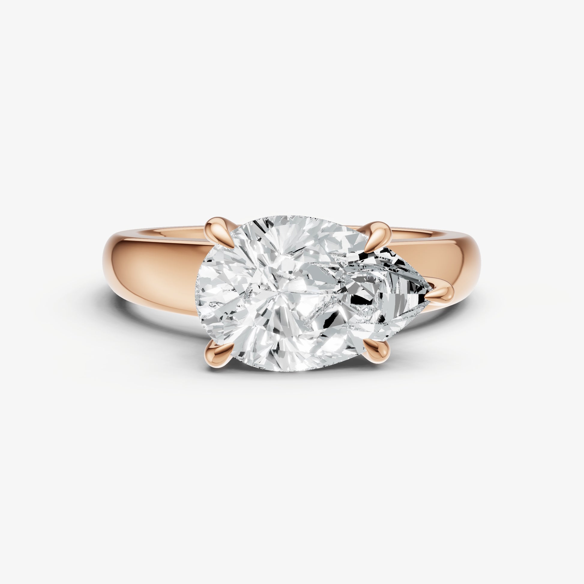 Pear East-West Oval Diamond Solitaire Engagement Ring