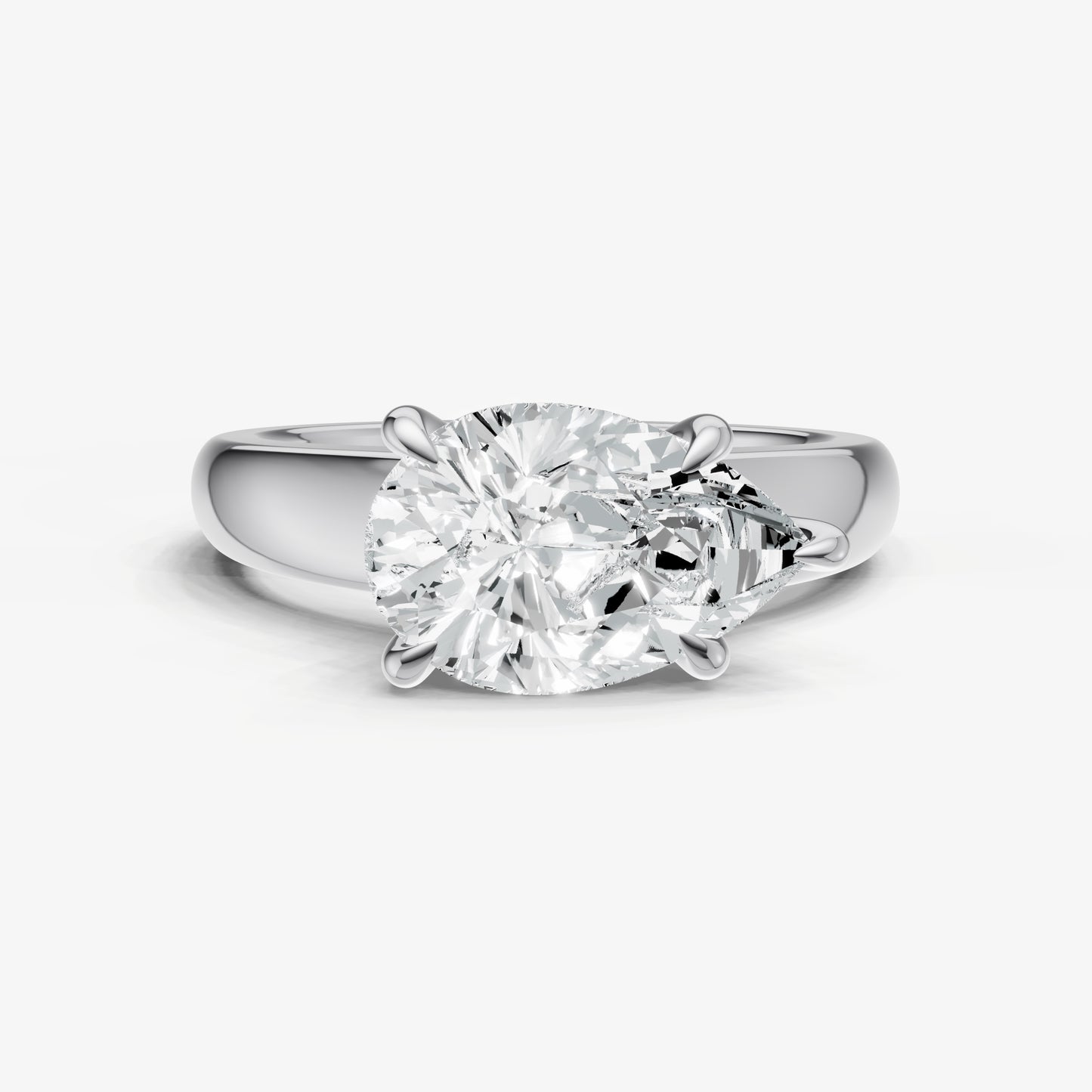 Pear East-West Oval Diamond Solitaire Engagement Ring