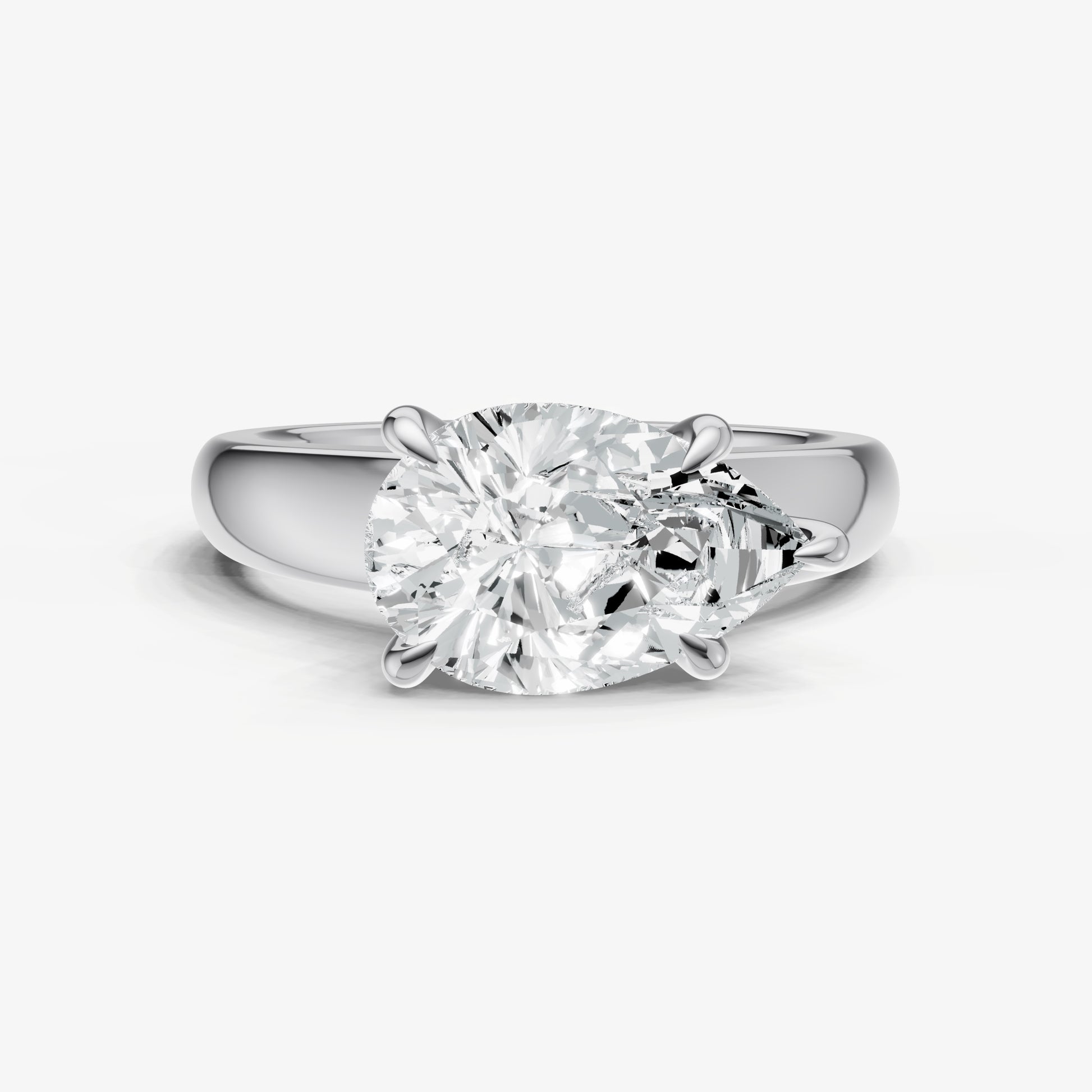 Pear East-West Oval Diamond Solitaire Engagement Ring