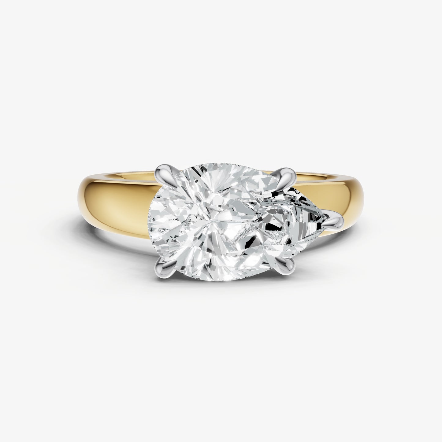 Pear East-West Oval Diamond Solitaire Engagement Ring