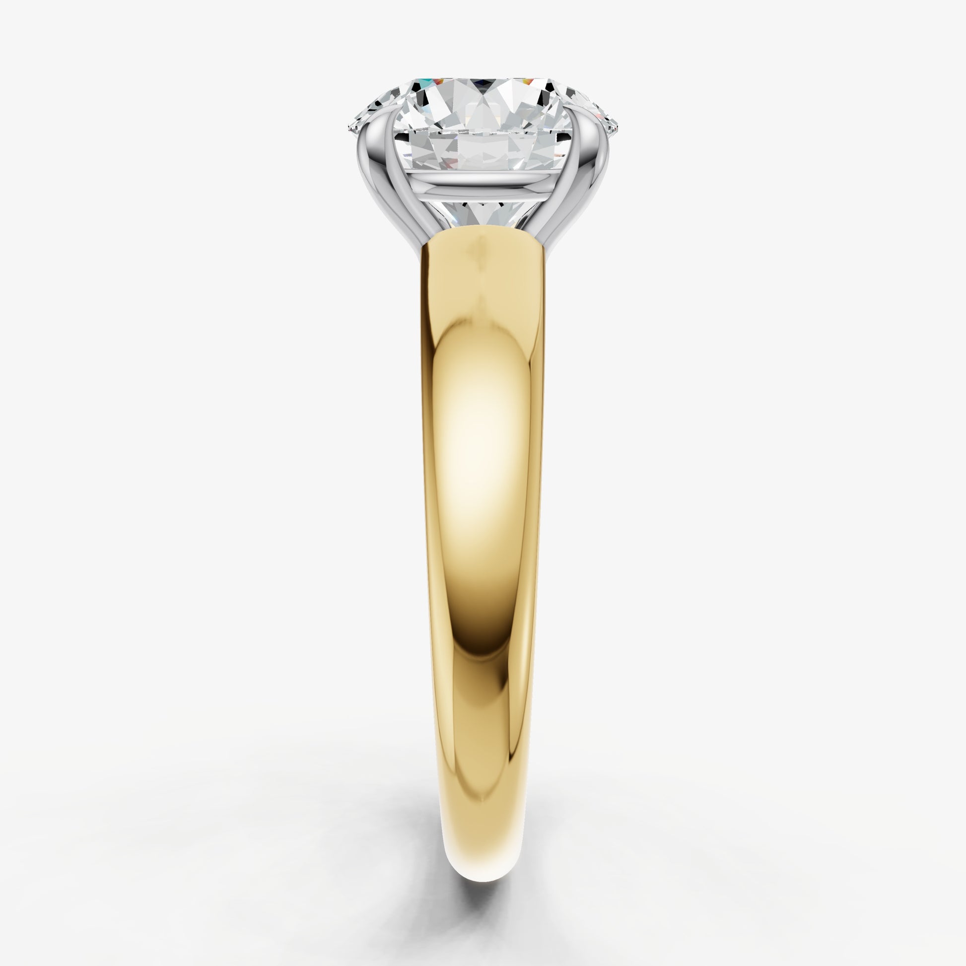 Round East-West Oval Diamond Solitaire Engagement Ring