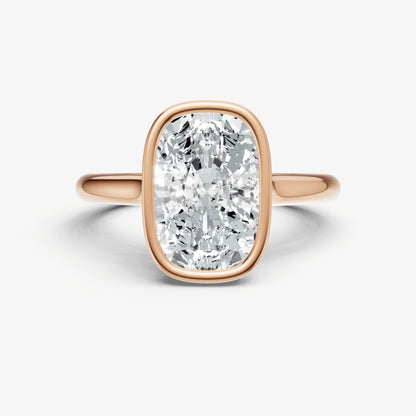 Elongated Cushion Bezel Set Cathedral Set Engagement Ring