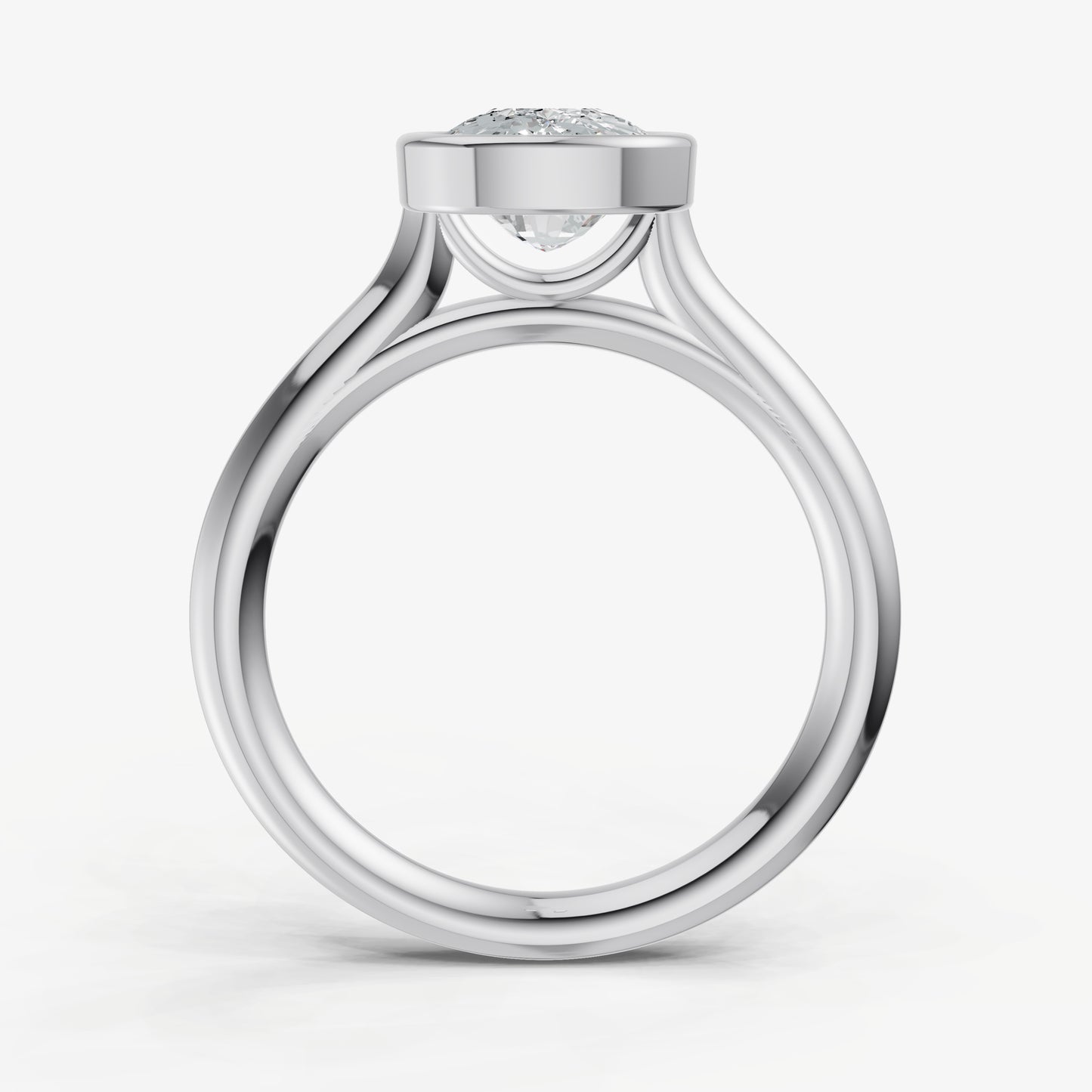 Elongated Cushion Bezel Set Cathedral Set Engagement Ring