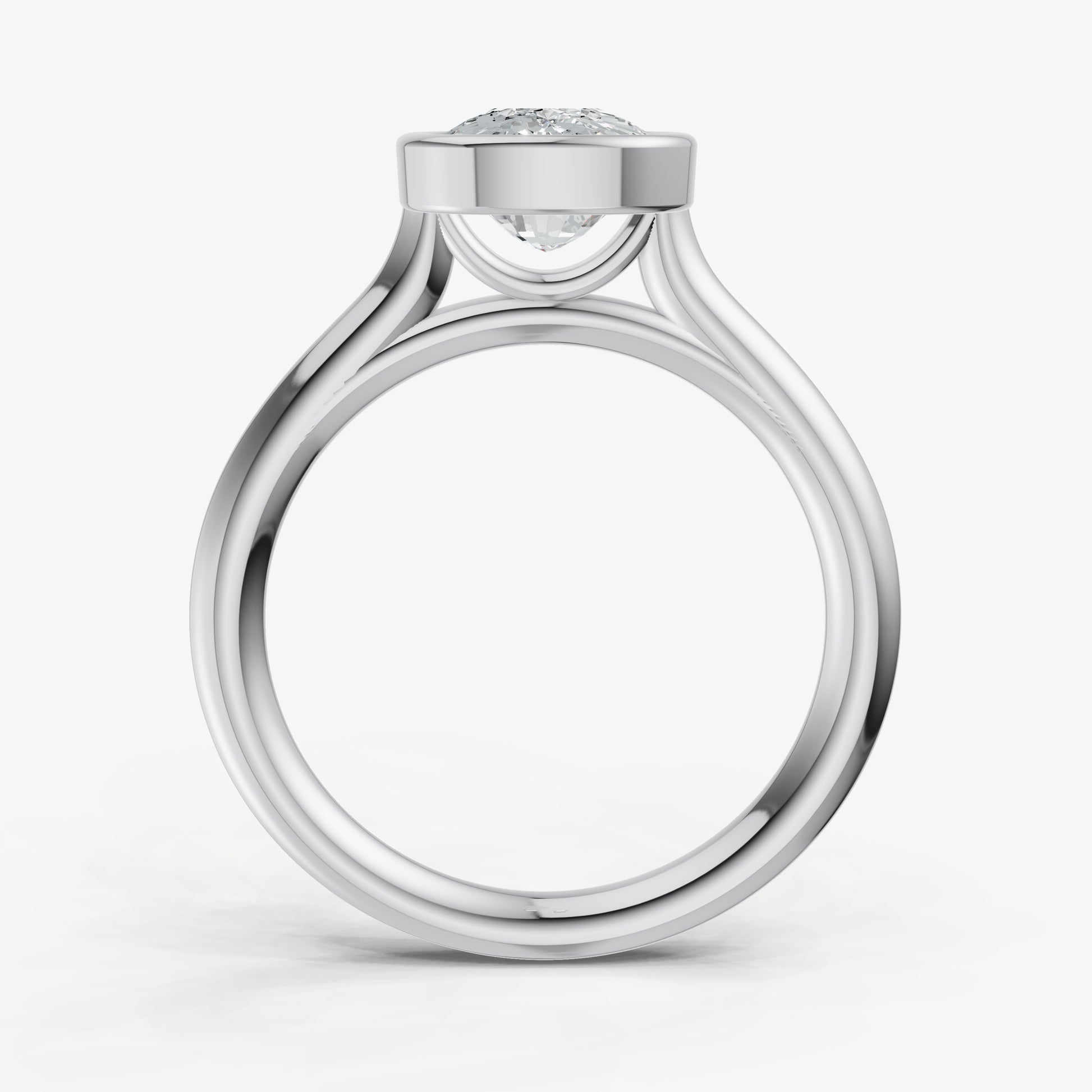 Elongated Cushion Bezel Set Cathedral Set Engagement Ring