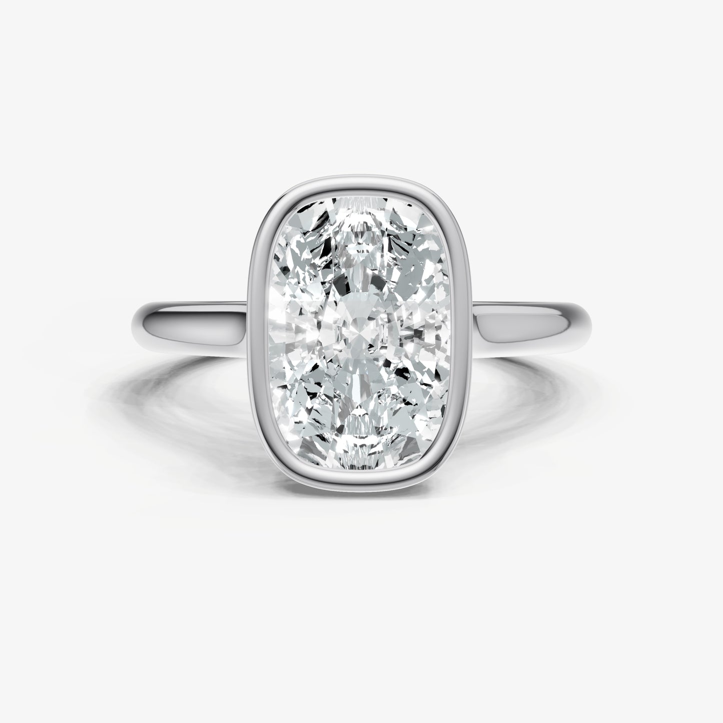 Elongated Cushion Bezel Set Cathedral Set Engagement Ring