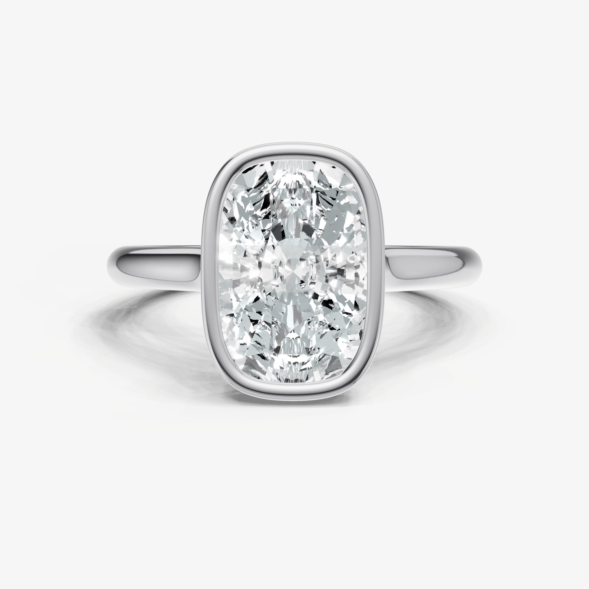 Elongated Cushion Bezel Set Cathedral Set Engagement Ring
