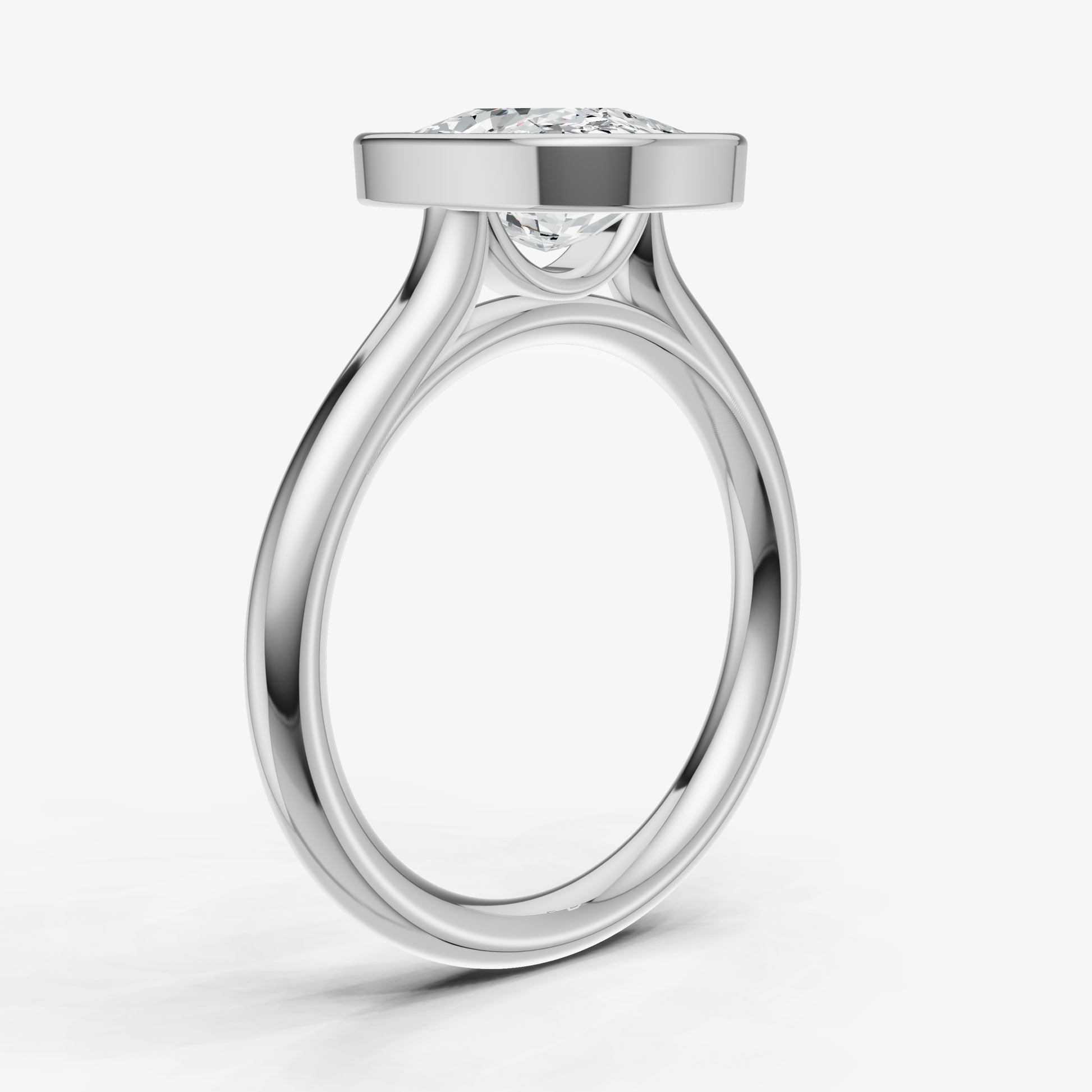 Elongated Cushion Bezel Set Cathedral Set Engagement Ring