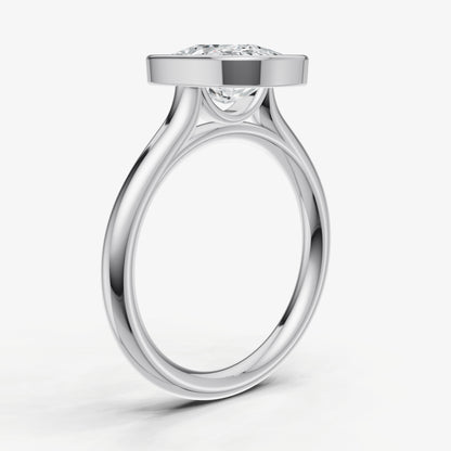 Elongated Cushion Bezel Set Cathedral Set Engagement Ring