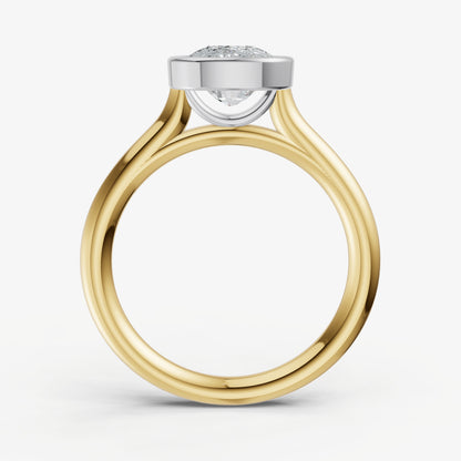 Elongated Cushion Bezel Set Cathedral Set Engagement Ring
