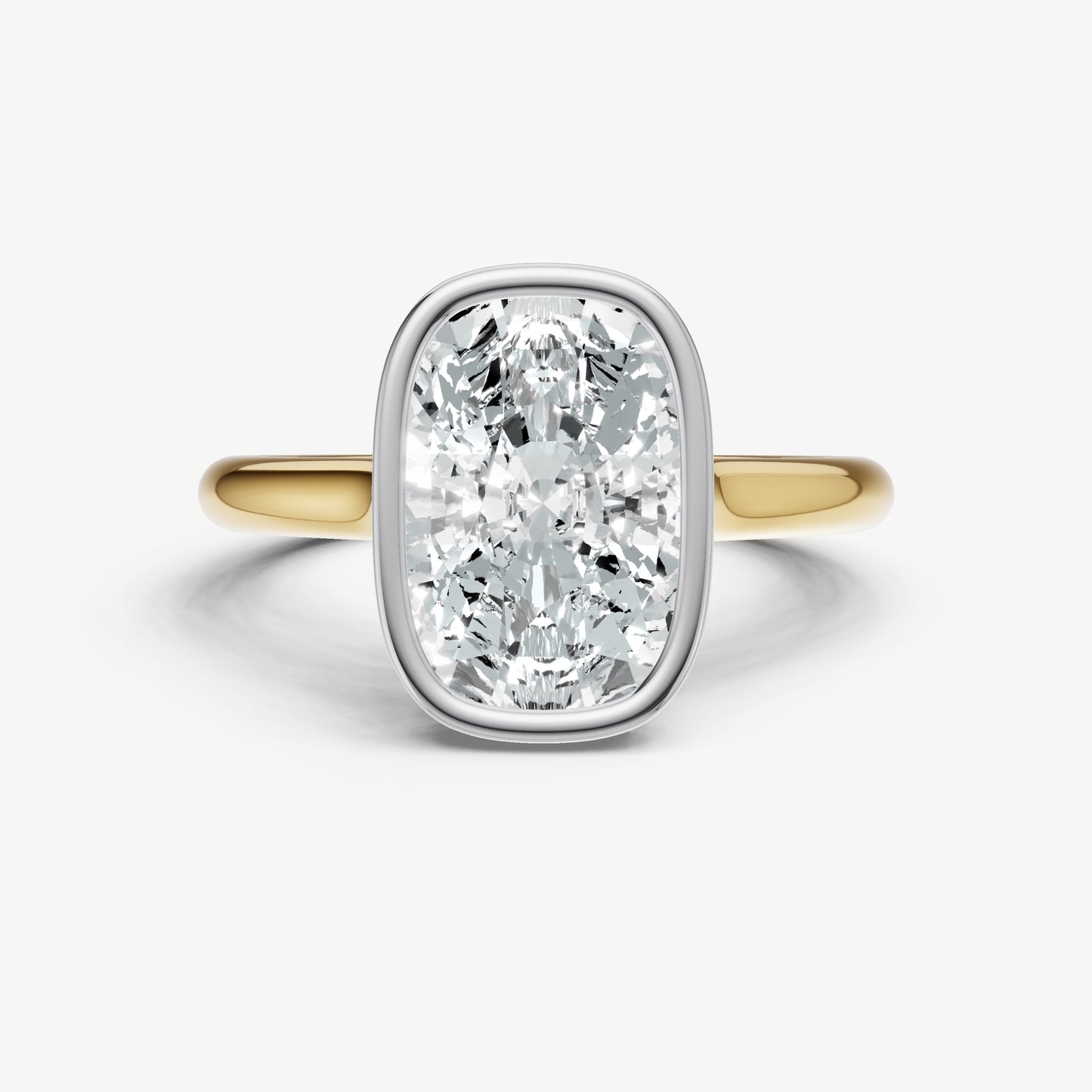 Elongated Cushion Bezel Set Cathedral Set Engagement Ring