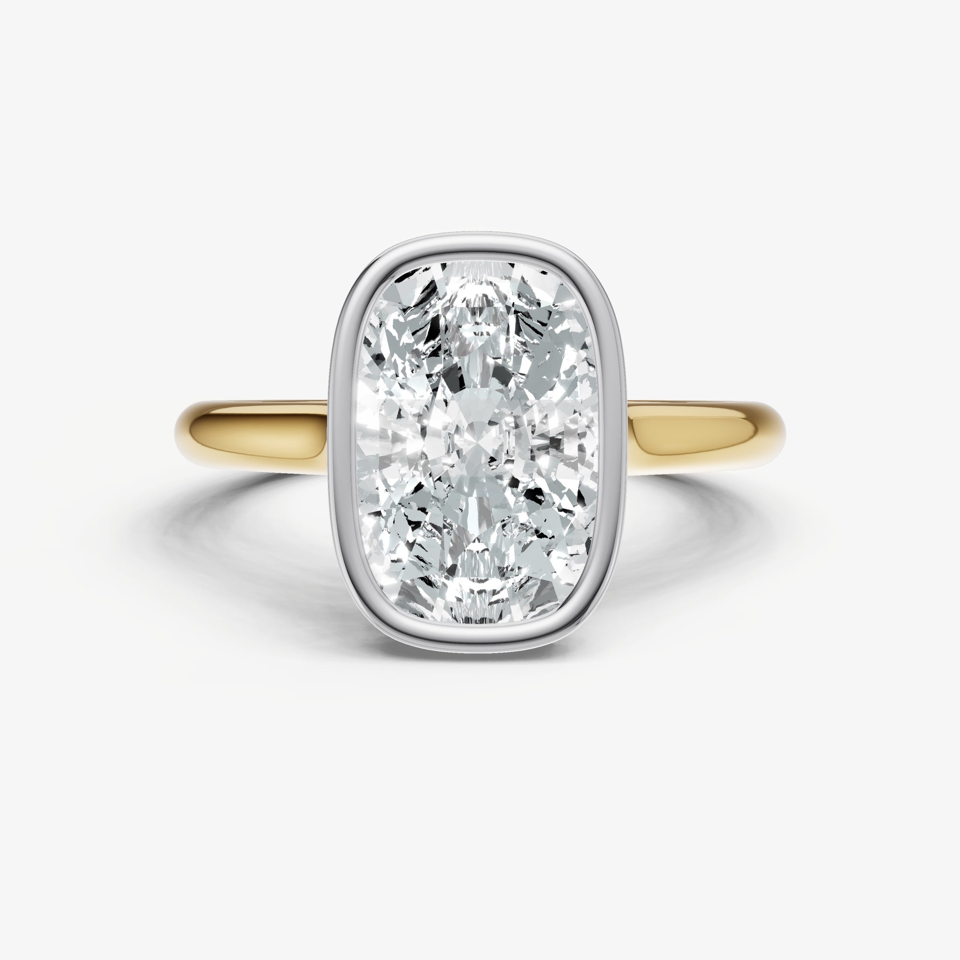 Elongated Cushion Bezel Set Cathedral Set Engagement Ring