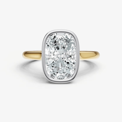 Elongated Cushion Bezel Set Cathedral Set Engagement Ring