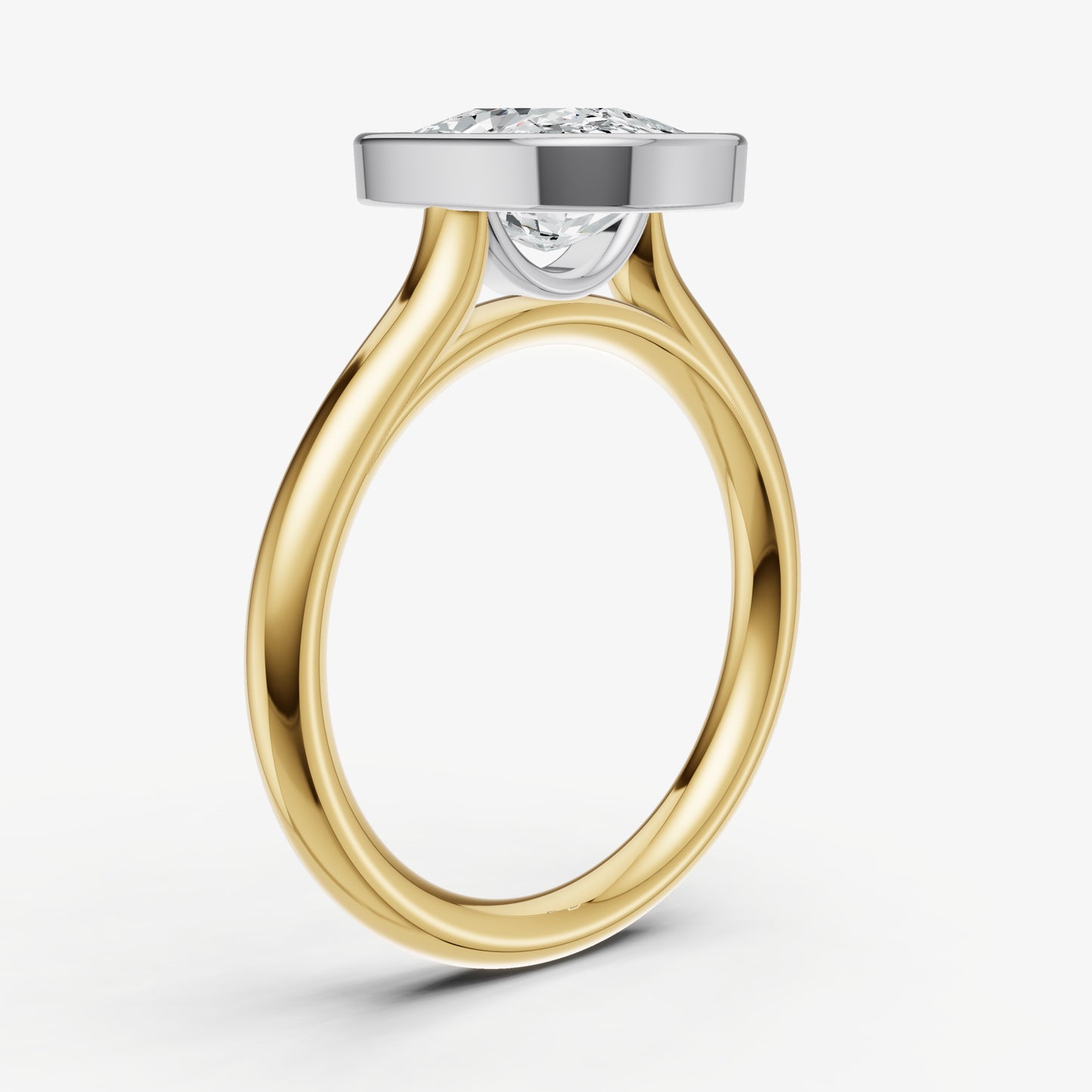 Elongated Cushion Bezel Set Cathedral Set Engagement Ring