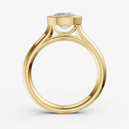 Elongated Cushion Bezel Set Cathedral Set Engagement Ring