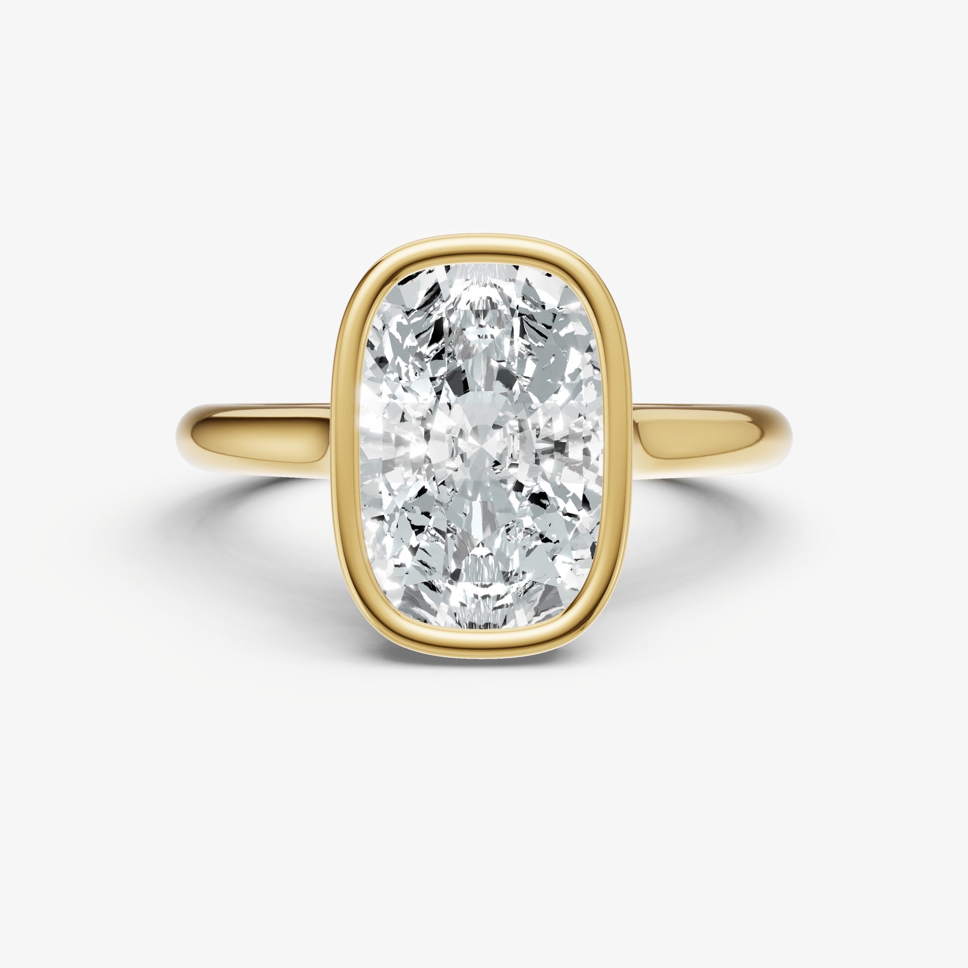 Elongated Cushion Bezel Set Cathedral Set Engagement Ring