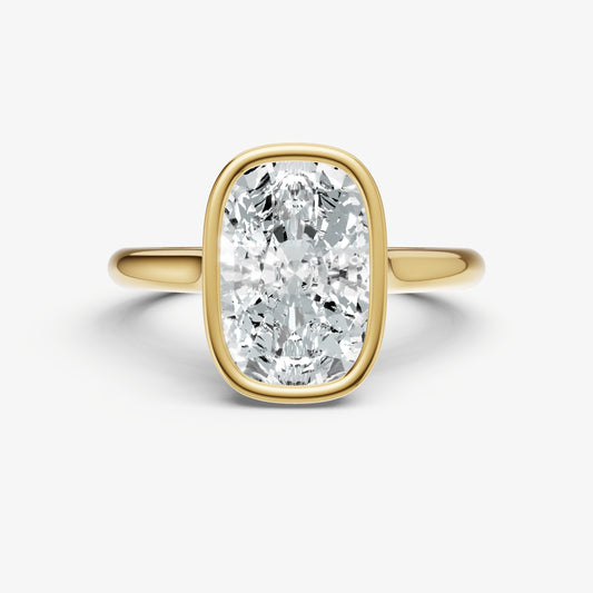 Elongated Cushion Bezel Set Cathedral Set Engagement Ring