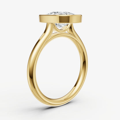 Elongated Cushion Bezel Set Cathedral Set Engagement Ring