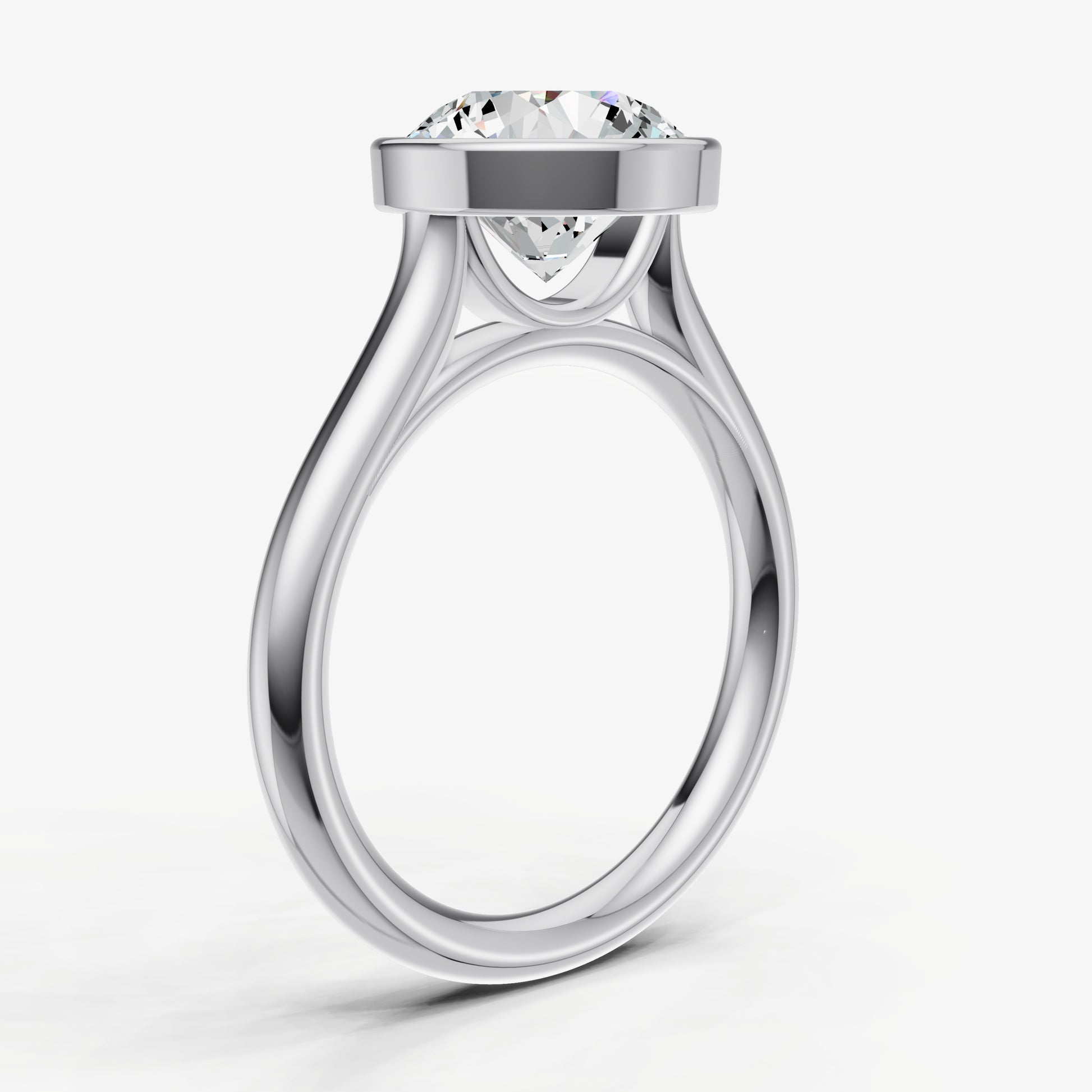 Round Bezel Set Cathedral Set Engagement Ring