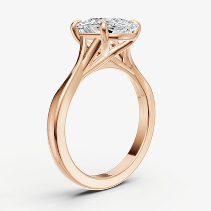 Elongated Cushion Twist Band Solitaire Engagement Ring