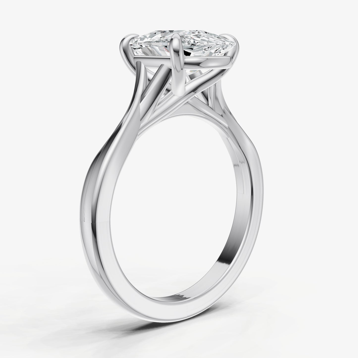 Elongated Cushion Twist Band Solitaire Engagement Ring