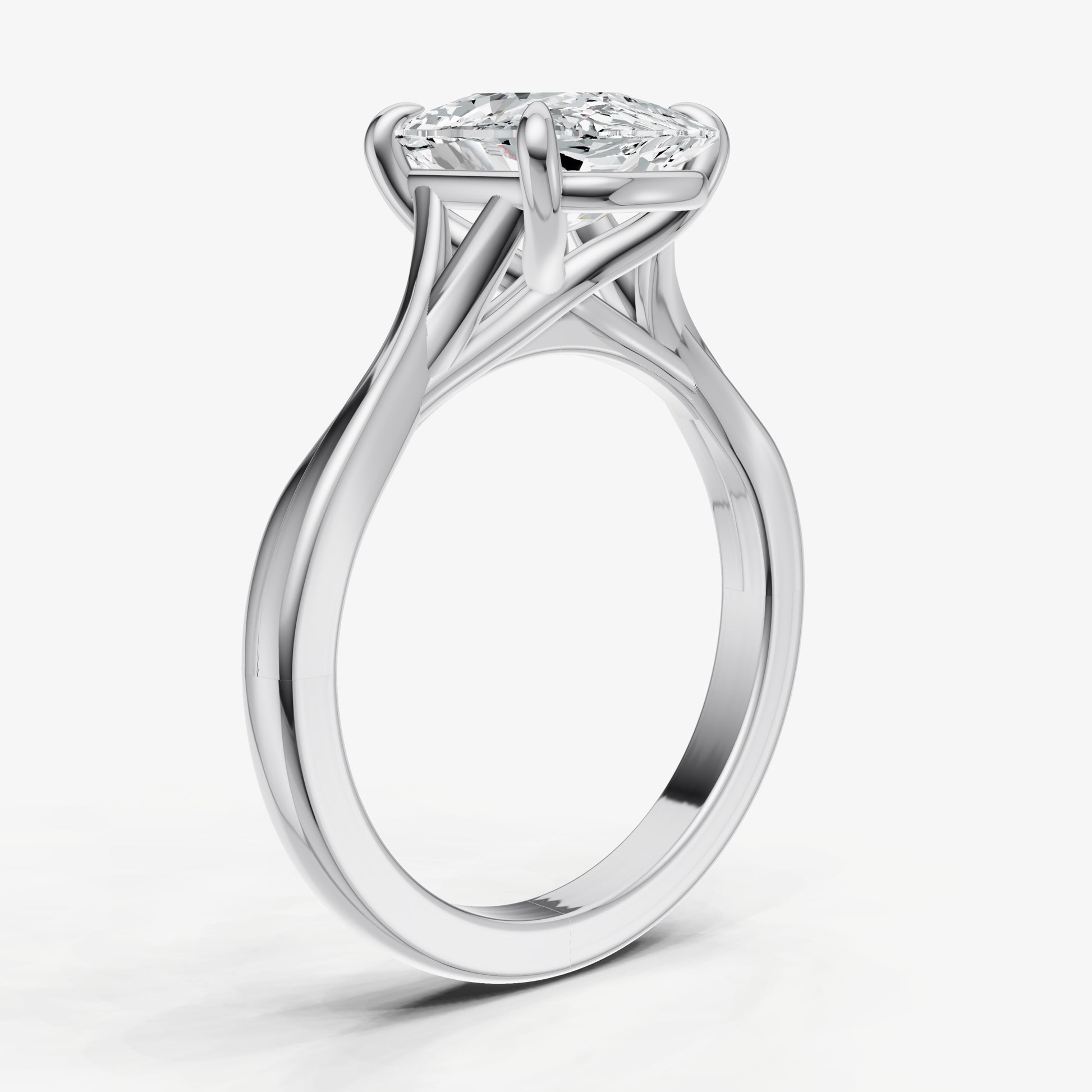 Elongated Cushion Twist Band Solitaire Engagement Ring
