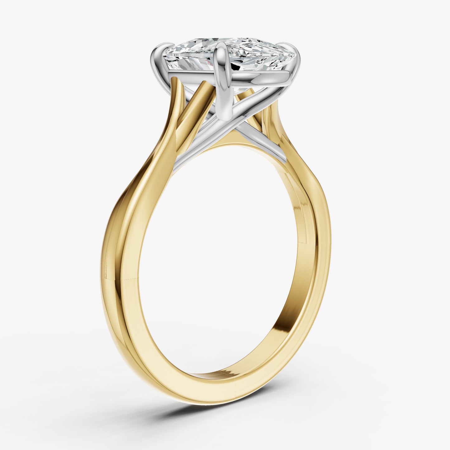 Elongated Cushion Twist Band Solitaire Engagement Ring
