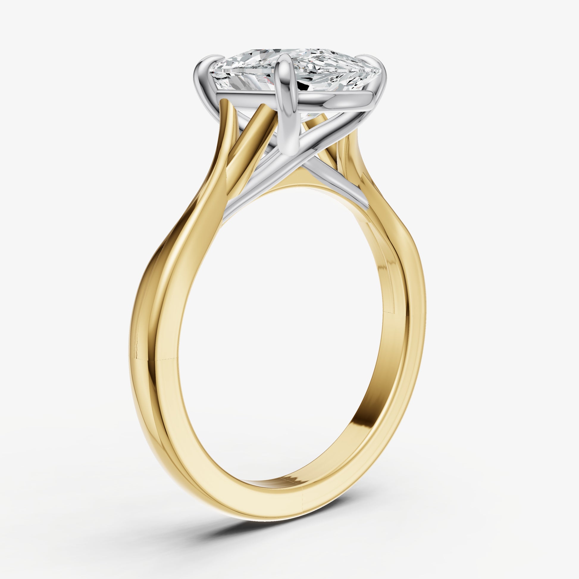 Elongated Cushion Twist Band Solitaire Engagement Ring
