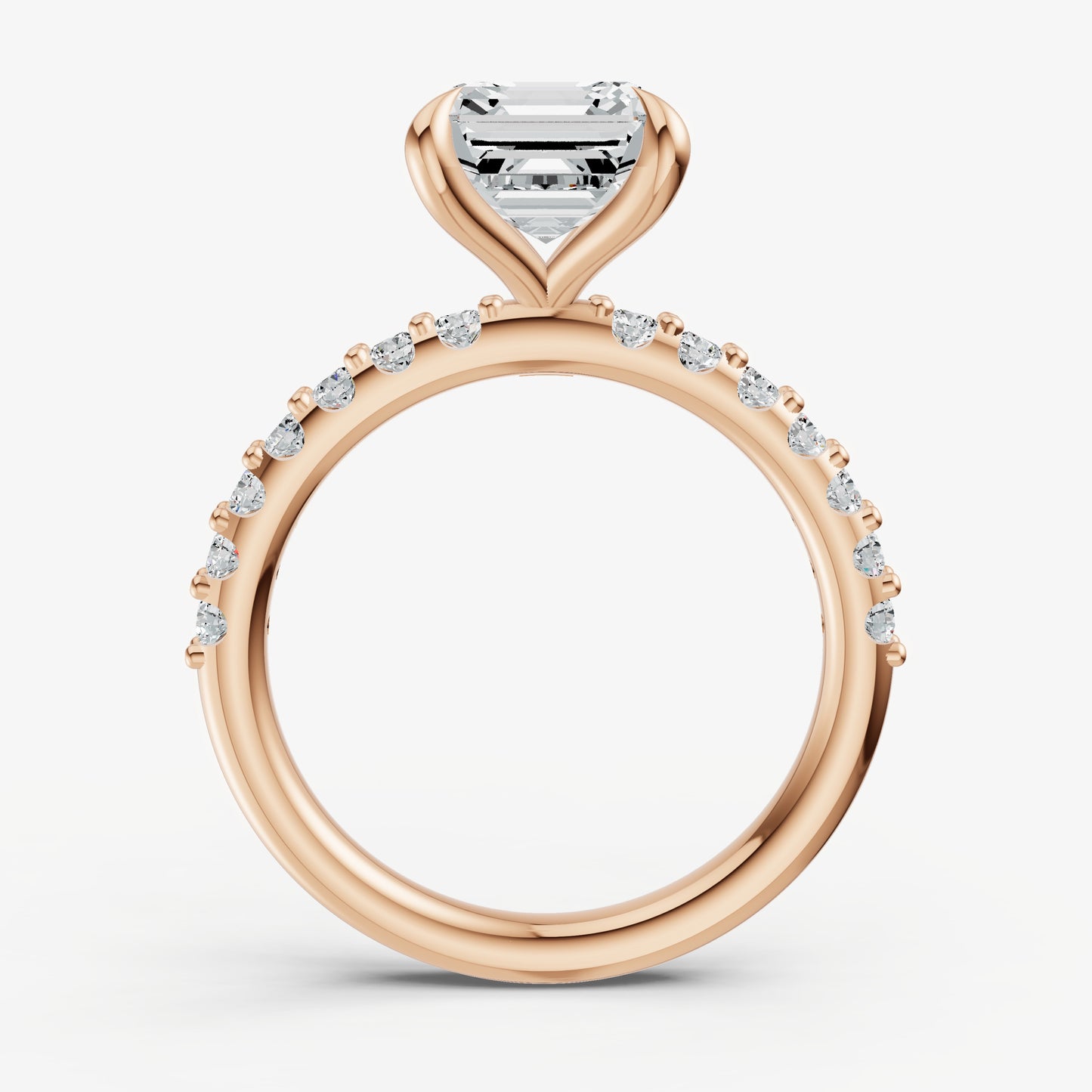 Asscher 6 Claw Diamond Band Engagement Ring