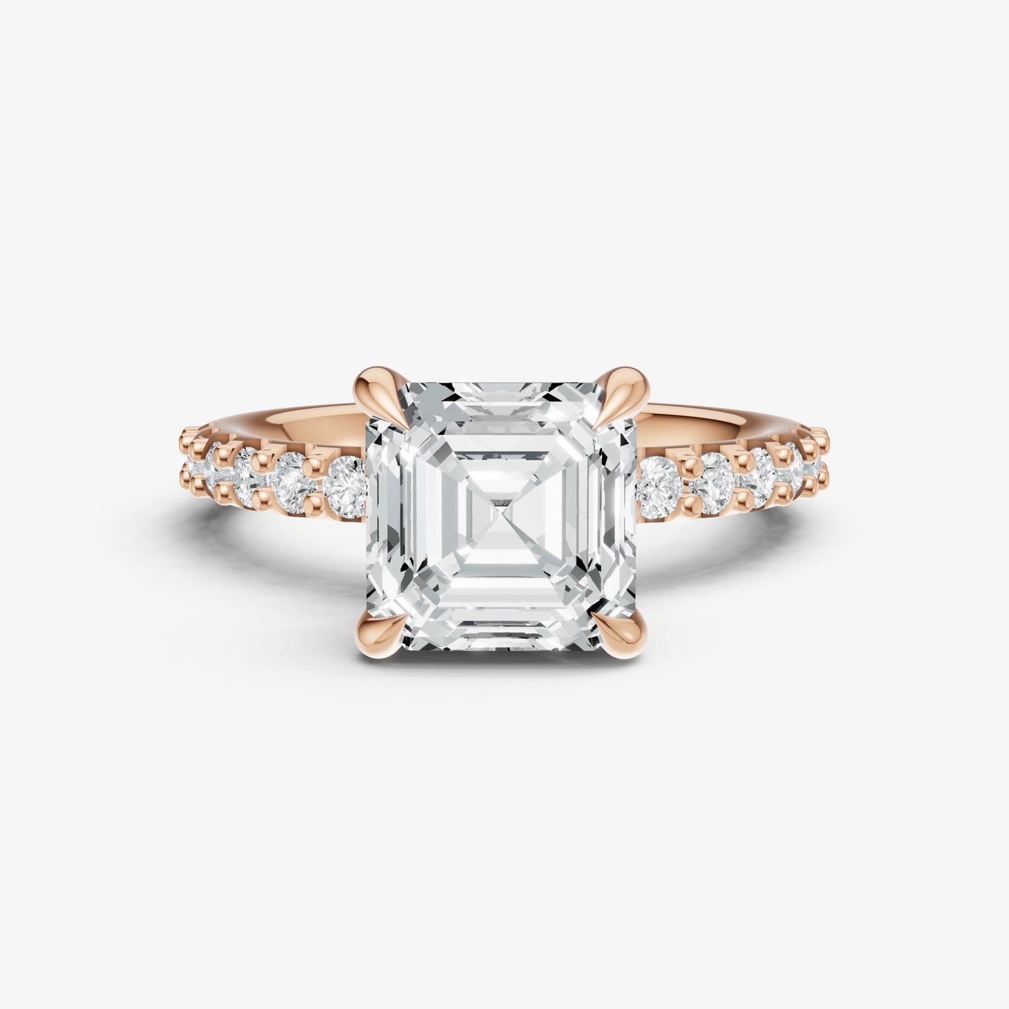 Asscher 6 Claw Diamond Band Engagement Ring
