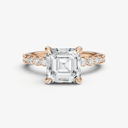 Asscher 6 Claw Diamond Band Engagement Ring