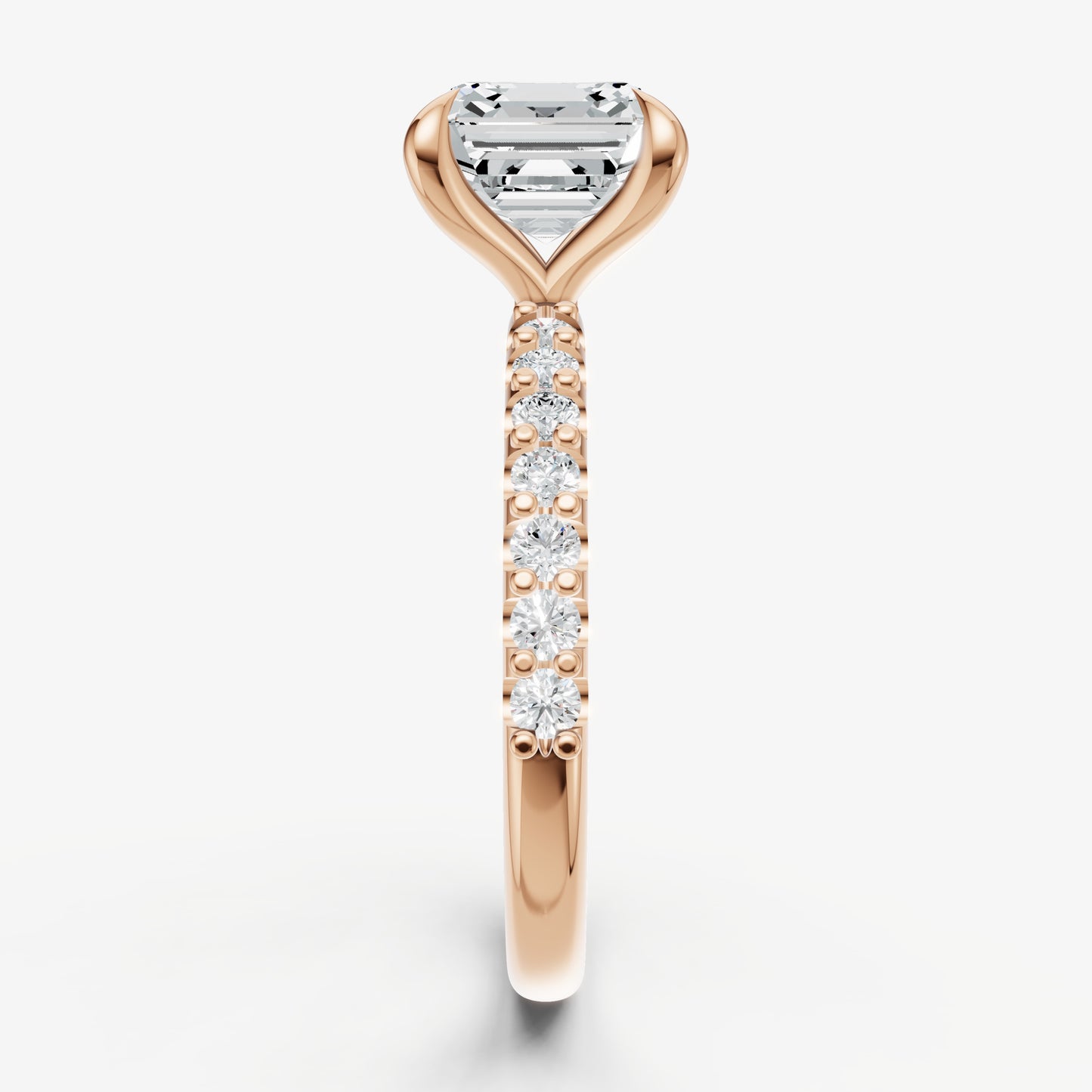 Asscher 6 Claw Diamond Band Engagement Ring