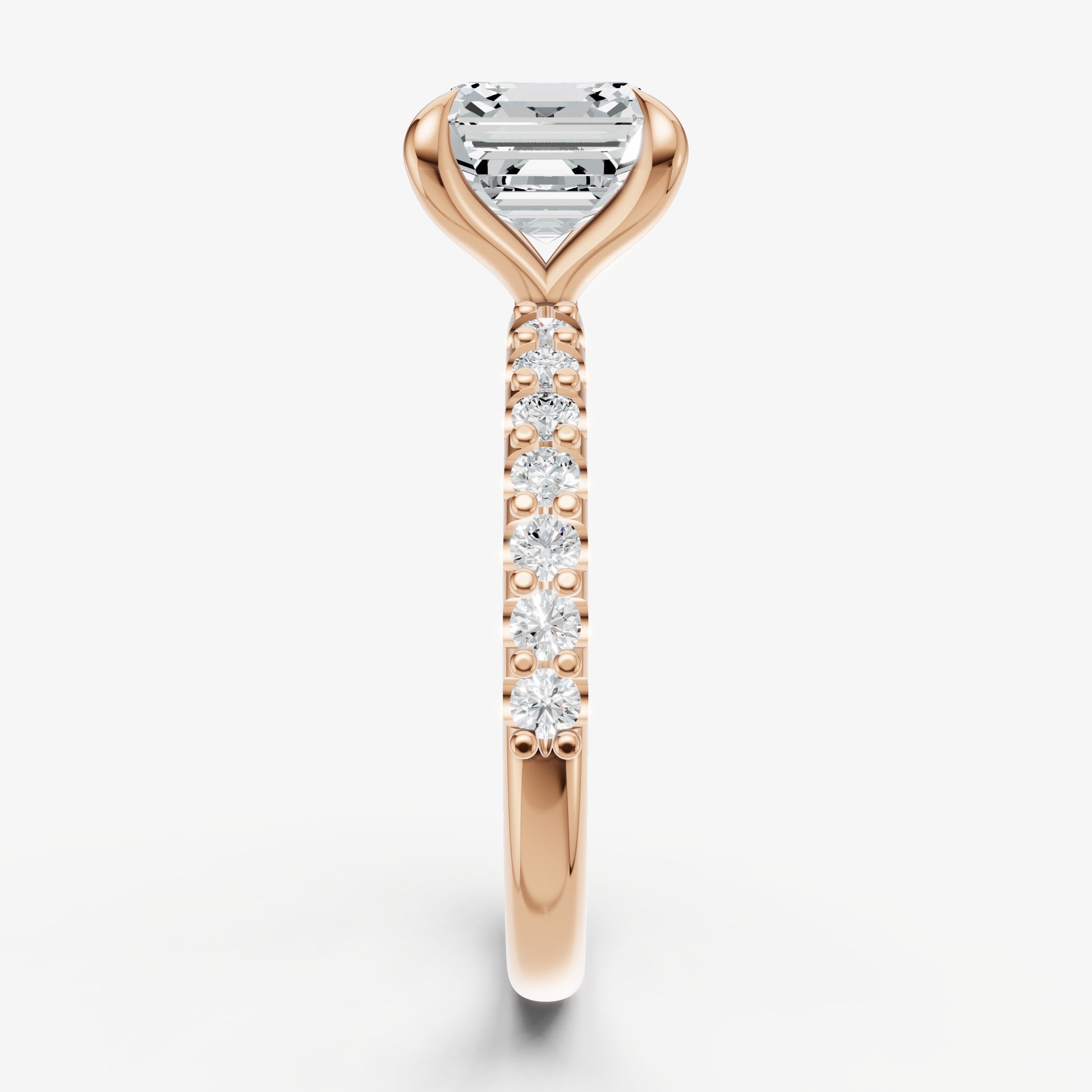 Asscher 6 Claw Diamond Band Engagement Ring